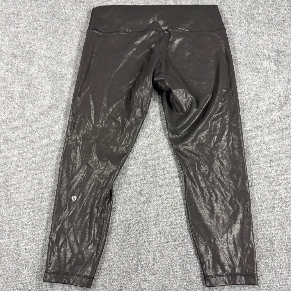 Lululemon Wunder Train High Rise Tight Size 16 Black Foil Everlux Shiny 25" - Picture 2 of 6
